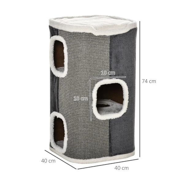 Rootz Cat Scratch Barrel - Kissan raapimispylväs - 3 tasoinen kissapuu - Kiipeilypuu kissoille - Kissan huonekalut - Polyesteri - Harmaa/Valkoinen - 4