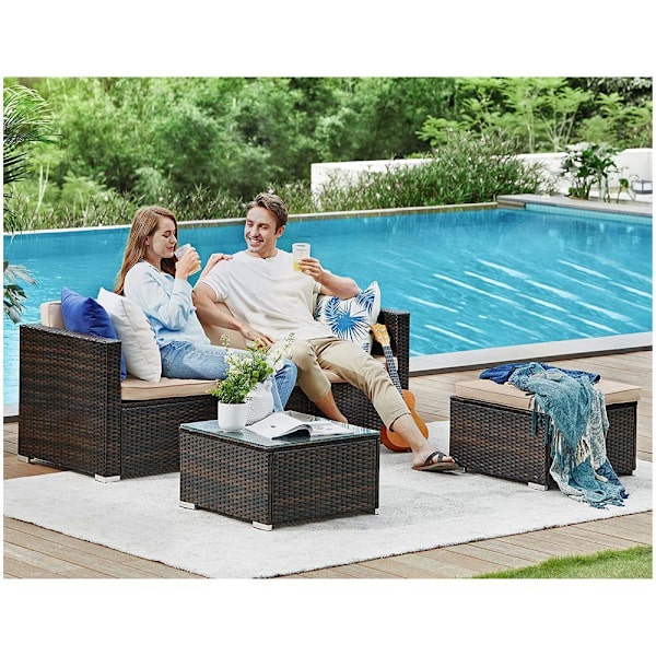 Rootz Havesofa - Havemøbelsæt - 3 pers. sofa - Havesofa med bord - Udendørs siddesæt - Brun/Taupe