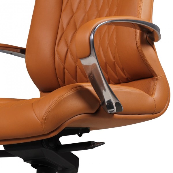 Rootz Executive Chair - Äkta läder - Armstöd i aluminium - Ergonomisk design - Karamellfärg - 126-136cm x 70cm x 70cm