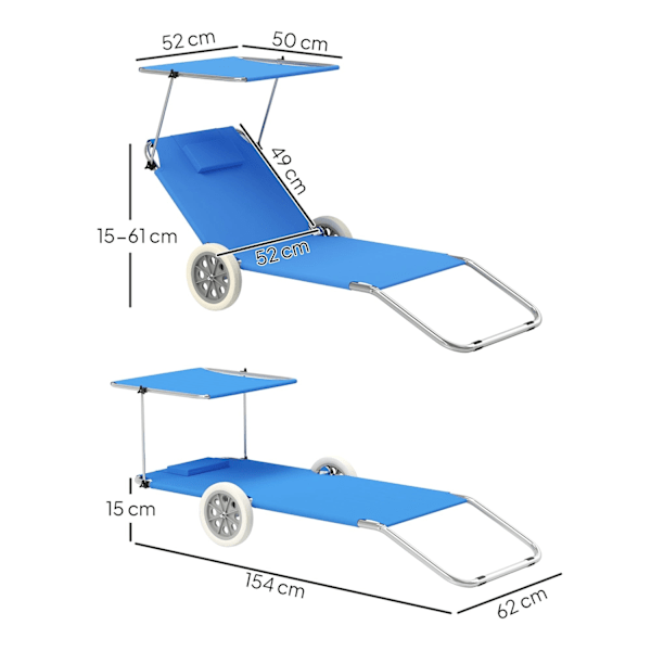 Rootz fällbar solstol - Beach Lounger - Garden Lounger - Justerbar ryggstöd - 62 cm x 148 cm x 85 cm