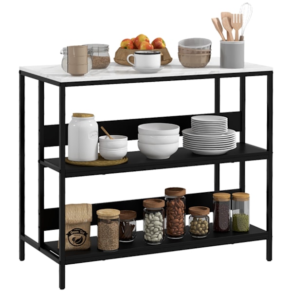 Rootz Modern Kitchen Island - Kitchen Cart - Kitchen Storage - Robust Black Steel & MDF - 100W X 50D X 90H CM