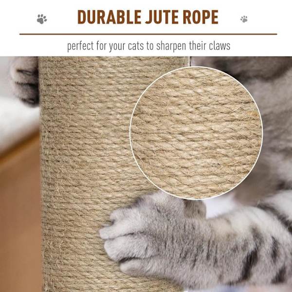 Rootz Cat Tree Kradsestolpe - Grå - Konstrueret træ, jute, plys - 26,38 cm x 15,16 cm x 44,88 cm