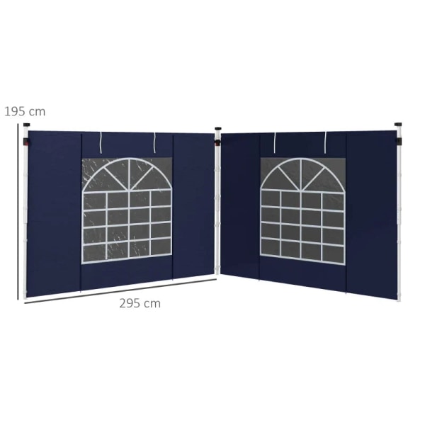 Rootz Gazebo - Sidepaneler - Udskiftning af 2 sider - Pop Up Gazebo - Med vinduer og døre - Blå - 295W x 195H cm