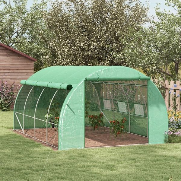 Rootz Foil Greenhouse - Walk-in - Guy Ropes - Verkkoikkuna - Metallikehys - Alvanoitu teräs - PE-muovi - Vihreä - 3,97L x 3W x 2K m