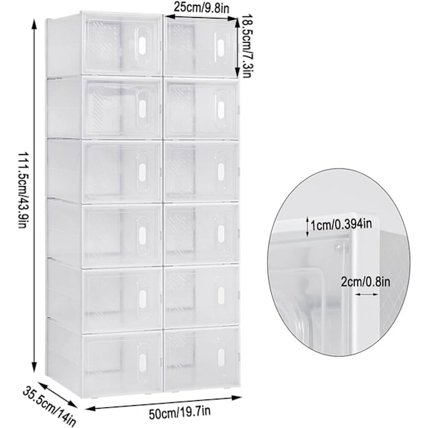 Rootz 18 sæt skoæsker i plast - stabelbare skoholdere - Gennemsigtige opbevaringsbeholdere - Holdbar plastik - 25 cm x 18,5 cm x 35,5 cm