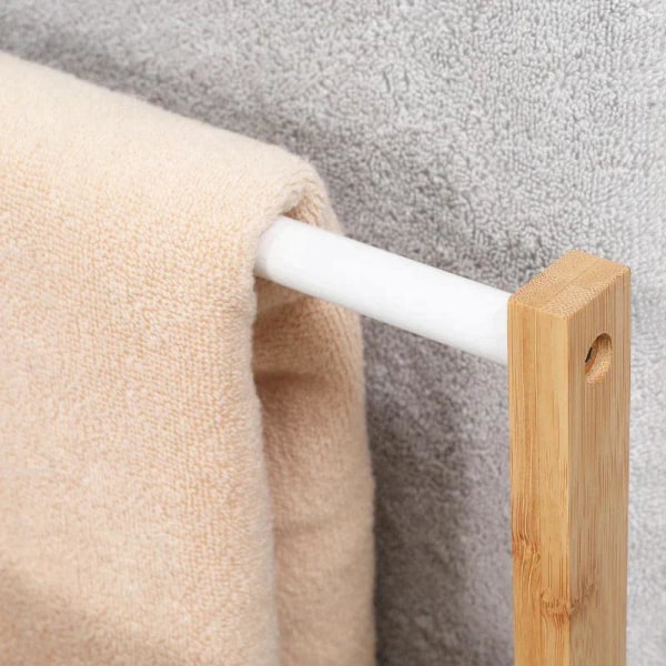 Rootz handduksställ - handduksställ - gjord av bambu - 3-delad design - 3 handdukstorkar - natur + vit - 48 cm x 25,8 cm x 94 cm