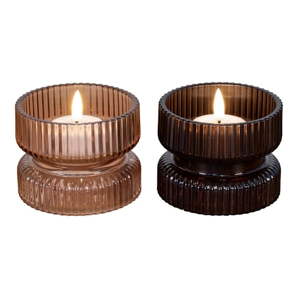 Rootz Candle Holder Set - Glass Candle Display - Reversible Holders - Warm Ambiance - Ø9x7cm