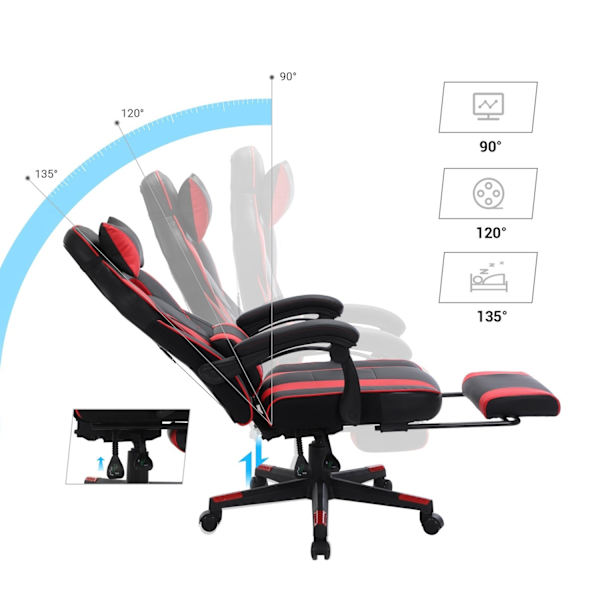 Rootz Racing Style Gaming Stol - Kontorsstol - Viltstol - PU-läder - Ultimat komfort - Justerbart fotstöd - Perfekt för arbete och lek - 67cm x 66cm x