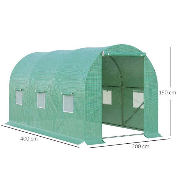 Rootz Greenhouse - Walk-in Växthus - Folieväxthus - Tomatväxthus - Folietunnel - Grön - 395 X 195 X 190 Cm