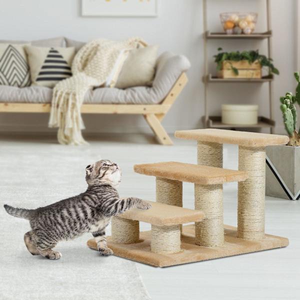 Rootz Animal Stairs - Kräm - Spånskiva, Plysch - 17,72 cm x 13,78 cm x 13,39 cm