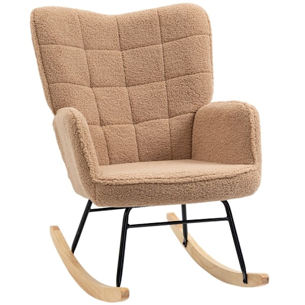 Rootz Retro gyngestol i massivt træ - Hvilestol - Afslapningsstol - Elegant design - Buede træløbere - Tyk polstring - 92 cm x 71 cm x 101 cm - Brun