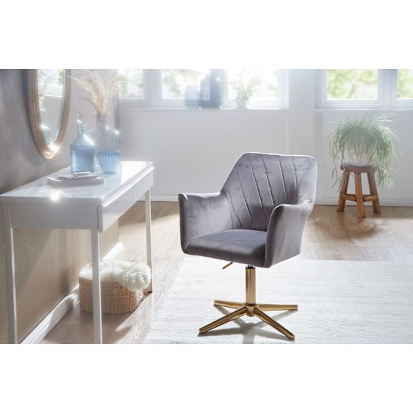 Rootz Swivel Chair - Skrivbordsstol - Sammetsklädsel - Vadderade armstöd - 360° rotation - Guld Basram - 80-97cm x 55cm x 55cm