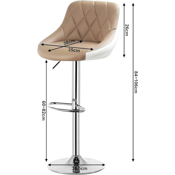 Rootz Barstol - Justerbar bordstol - Drejelig barstol - Komfortabel, Alsidig, Holdbar - Forkromet stål, Kunstlæder - 38cm x 35cm, Højde 84cm-106cm