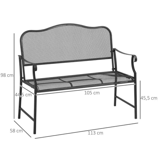 Rootz puutarhapenkki - 2 istuttava puutarhapenkki - 2 istuttava penkki - säänkestävä - metalli - musta - 113cm x 58cm x 98cm
