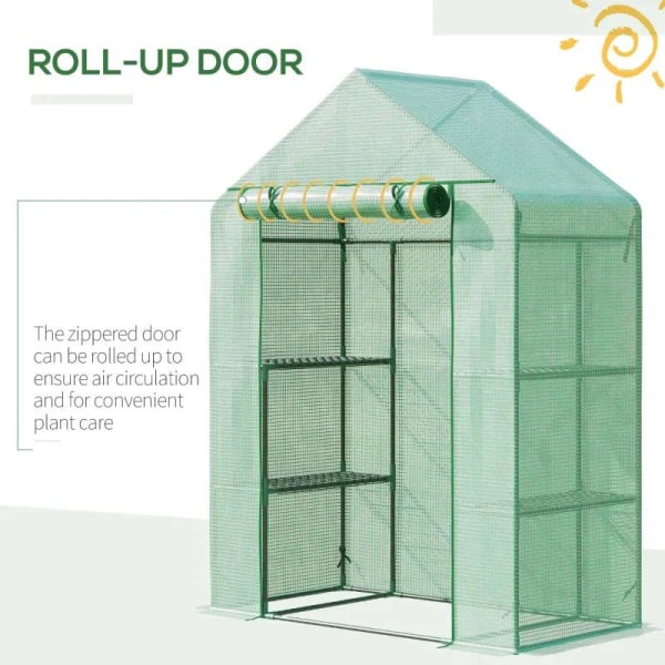 Rootz Folie Växthus - Växthus med 6 hyllor - Walk-in Trädgårdsbod Växthus - Tomathus - Planthus Med Roll-up Entré - Kallram - Grön - 141 x 72 x 191 cm