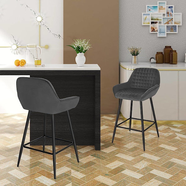 Rootz Barpall - Bänkpall - Barnstol - Bekväm & Ergonomisk - Stabil & hållbar - Modern Klassisk Design - Sammet & Metall - 64 cm Sitthöjd - 32,5 cm x 3