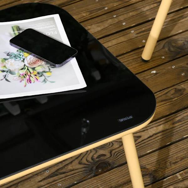 Rootz Havemøbelsæt - 4 dele - Dekorativt - Rattan Design - Glasplade - Bord - Sædepude - Vejrbestandig - Stål-Polyester - Khaki - 130L x 66W x 72H cm