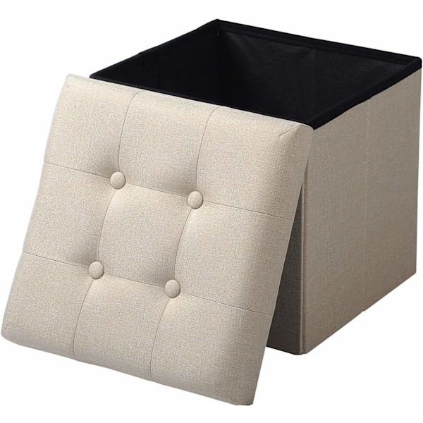 Rootz Pall med förvaring - Förvaringsbänk - Vikbar ottoman - Linnetyg - 37,5 cm x 38 cm x 37,5 cm - Utrymmesbesparande - Andas - 38L förvaring