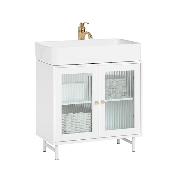 Rootz Badrumsdiskbänk Underskåp - Sminkförvaring - Under diskbänken - Elegant design i vitt och glas - Rymlig förvaring - Perfekt passform för alla in