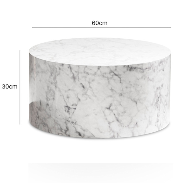 Elegant Rootz -sohvapöytä - Pyöreä pöytä - Marmori look - Valkoinen - Kaukosäätimen säilytystila - Monipuolinen muotoilu - Naarmuuntumissuoja - 60cm x