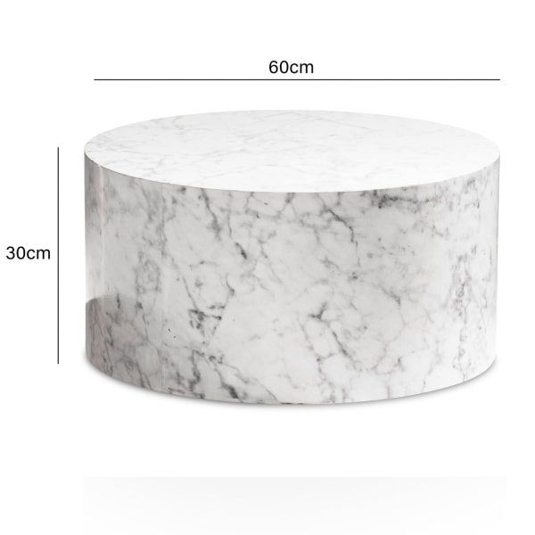 Rootz Elegant soffbord - Runt bord - Marmorlook - Vit - Fjärrkontrollförvaring - Mångsidig design - Repskydd - 60cm x 60cm x 30cm