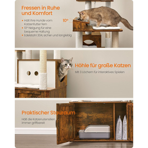 Rootz Scratching Tree med kullskåp - Cat Tower - Pet Playground - Space Saving Design - 80cm x 49 cm x 170 cm, vitt och brunt
