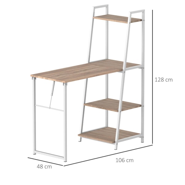 Rootz Desk - Foldable Desk - Bookcase - 4 Levels - Computer Desk - Processed Wood - Metal - White - Oak
