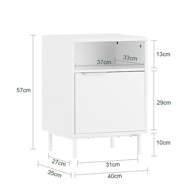 Rootz sengebord med dør - Natbord - Sidebord - Robuste metalben - Magnetisk lukning - Nem montering - 40 cm x 57 cm x 35 cm