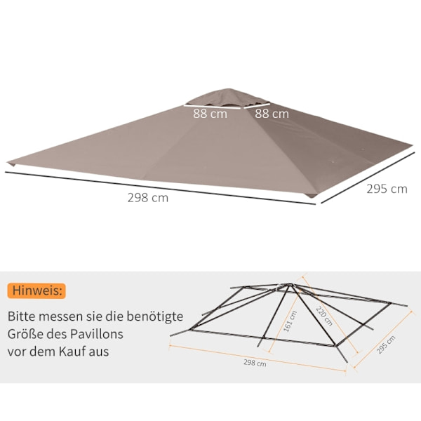 Rootz Gazebo Takbyte - Kapellöverdrag - Paviljongtopp - Slitstark & ​​väderbeständig - Vatten- och UV-beständig - Enkel installation - L298 x B295 cm