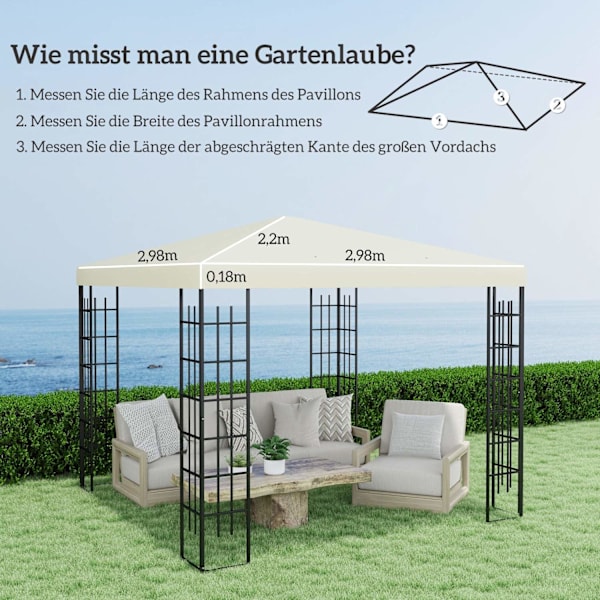 Rootz 3x3m Korvaava huvimaja tarpauliini - puutarhakansi - katos yläosa - upf30+ auringonsuoja - 298 cm x 298cm - valkoinen