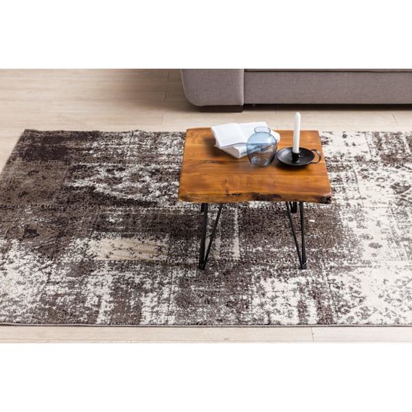 Rootz Design sofabord massivt træbord med trækant 56x38x51 cm - Sheesham træbord med metalben - Stuebord i rustik landstil