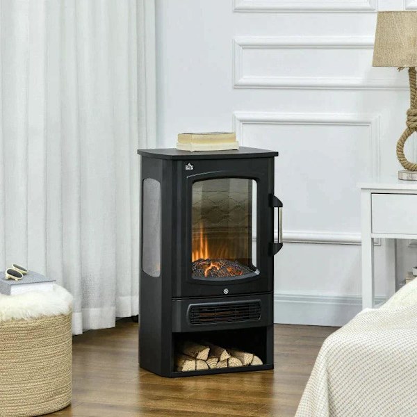 Rootz Elektrisk pejs - Pejs - Realistiske flammer - 2 varmeniveauer - Overophedningsbeskyttelse - Stål - Sort - 44,5 x 32 x 74 cm