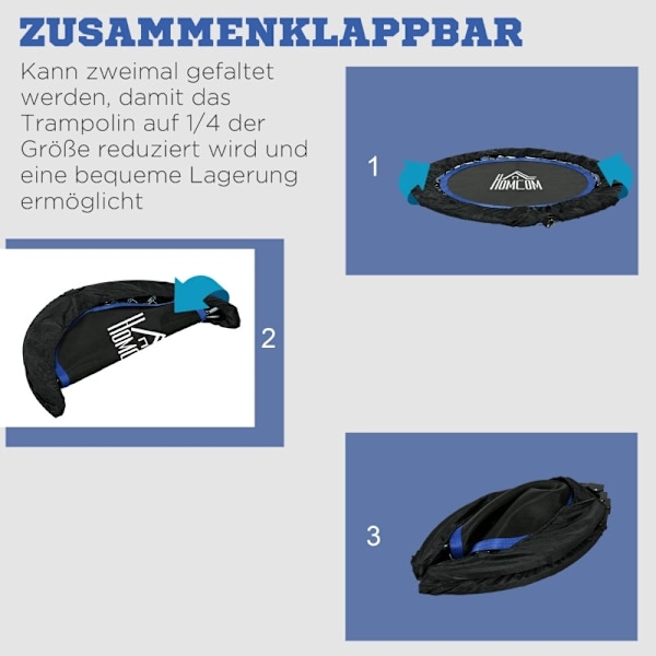 Rootz Fitness studsmatta - Exercise Rebounder - Ministudsmatta - Stålram - 102cm x 99-123cm - Svart+Blå