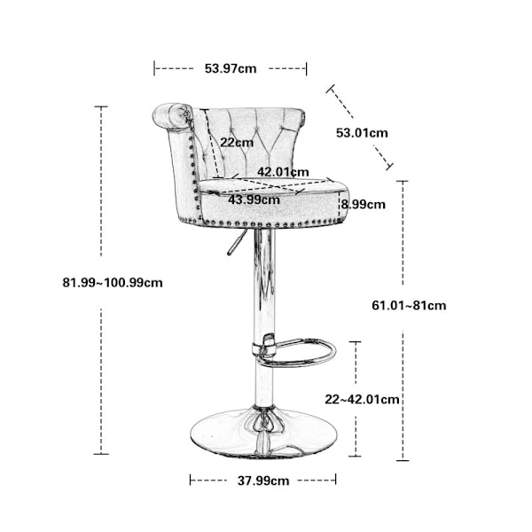 Rootz vridbara barstolar Set med 2 - Bänkpallar - Justerbara barstolar - Ergonomisk komfort - 54cm x 53cm x 82-101cm