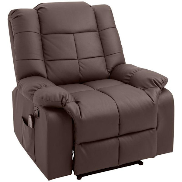 Rootz Massagestol - Avslappningsstol - Tv-stol - Massagefunktion - Tiltbar Med Fjärrkontroll - Läderimitation - Brun - 94 x 99 x 99 cm