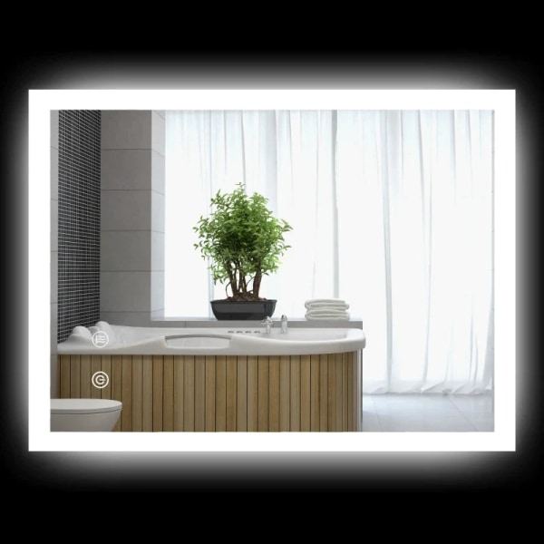 Rootz LED Badeværelsesspejl - Baggrundsbelysning - Touch Funktion - Lodret+vandret - Hukommelsesfunktion - Ingen tåge - Hvid+sølv - 80 x 60 cm