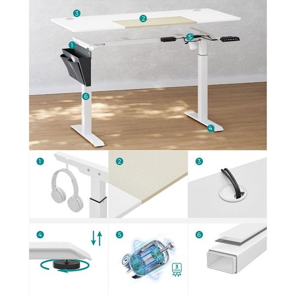 Rootz höjdjusterbart skrivbord - Manuellt höjdjusterbart skrivbord - Elektriskt skrivbord - Stående skrivbord - Spelbord - Vit - 60 x 140 x (72-120) c