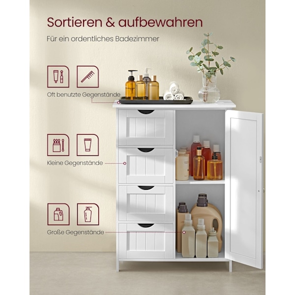 Rootz Cloud White Badeværelsesskab - Opbevaringsorganisering - MDF møbel - Justerbar hylde - 35cm x 65cm x 90cm