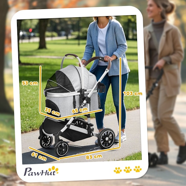 Rootz 3 i 1 Dog Buggy - Pet Barnvagn - Foldbar kattbärare - vadderad stuga - 83 cm x 61 cm x 103 cm - Upp till 10 kg - Grå, svart