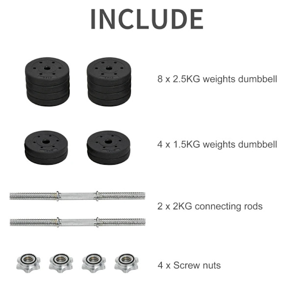 Rootz Hantelset - 30KG Hantelset - med viktskivor - för hemmakontoret gym - Stål - PU - Styrketräning - Svart