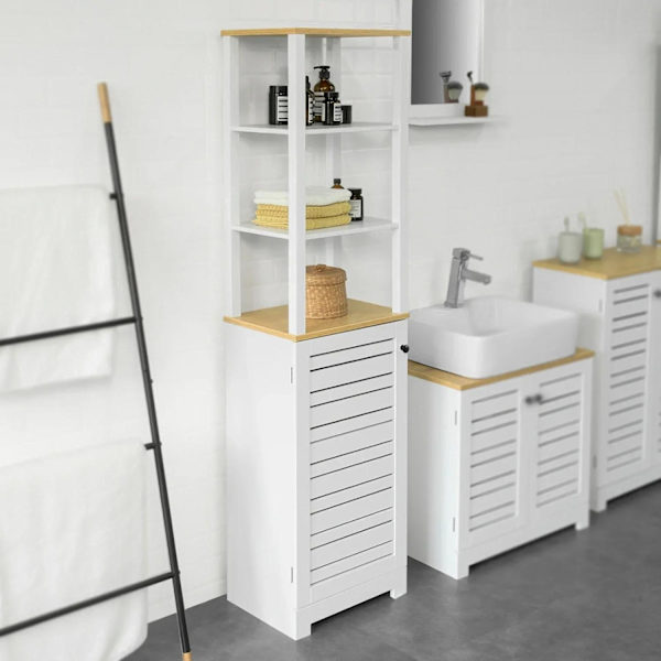 Rootz Badeværelse Højskab - Badeværelsesskab Opbevaring - Skab med 3 hylder og 1 dør-B40 x D30 x H160cm