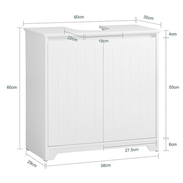 Rootz Diskbänk Underskåp - Badrumsskåp - Tvättställsställ - Fuktbeständig - Enkel montering - MDF Konstruktion - 60cm x 60cm x 30cm