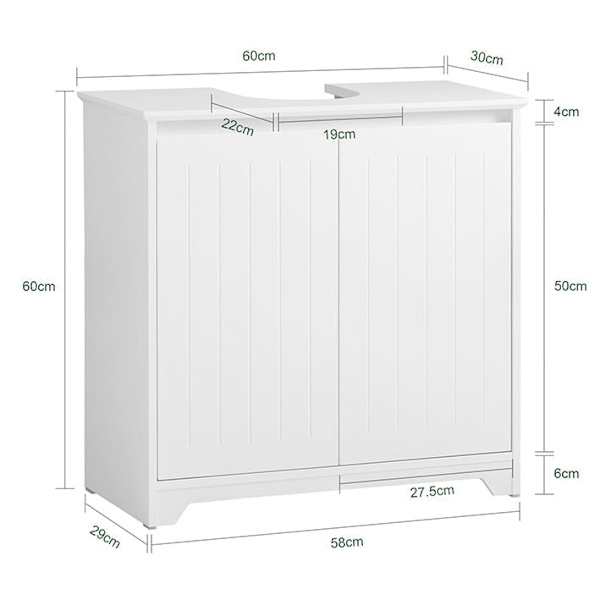 Rootz Vask Underskab - Badeværelsesskab - Håndvaskstativ - Fugtbestandig - Nem montering - MDF Konstruktion - 60cm x 60cm x 30cm