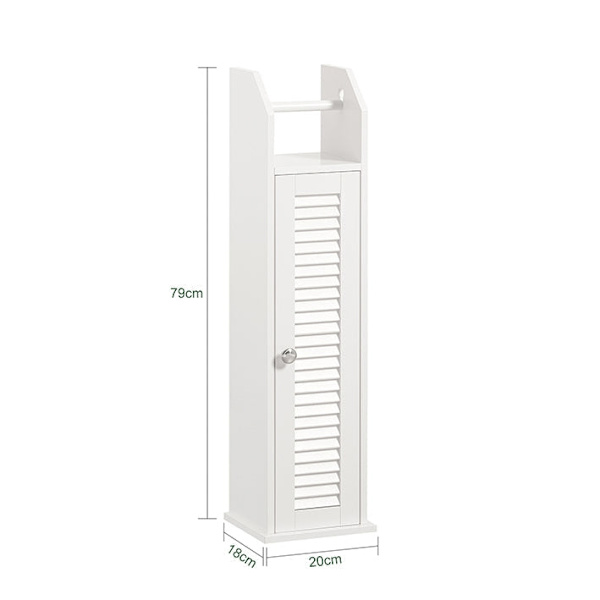 Rootz smalt toiletpapirskab - Badeværelsesopbevaring - Pladsbesparende - Skimmelmodstandsdygtig - Luftgennemtrængelig lameldør - 20 cm x 79 cm x 18 cm