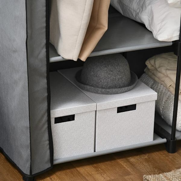 Rootz Stofgarderobe - Transportabelt stofskab - Sammenfoldelig knagerække - 4 hylder - 2 hængeskinner - Stål+Non-woven - Lysegrå - 118 x 49 x 170 cm