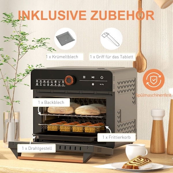 Rootz Mini Oven Air Fryer - Retro brödrost - Multifunktionell spis - 17 förinställningar - 20L Kapacitet - 40-220°C - 36cm x 37cm x 34,5cm