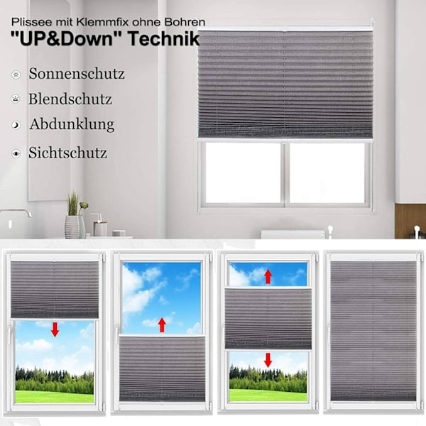 Rootz plisségardin - Polyester vinduesskærm - Intet boregardin - Solafskærmning - 45cm til 120cm Bredde - Aluminiumsprofil - Klemmfix Montering