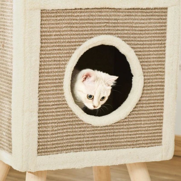 Rootz Skrapstolpe - Cat Cave - Cat Scratching Stolpe - Cat Climbing Tree - Kattsäng - Kaffe - 40 x 34 x 91 cm