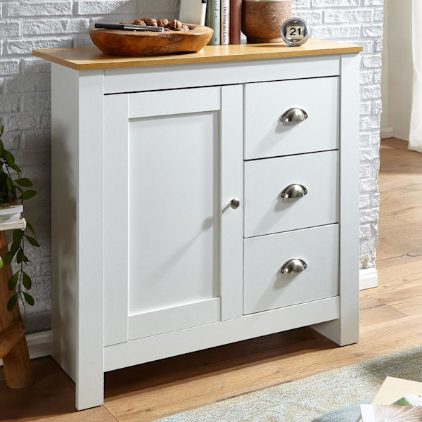 Rootz skænk med 3 skuffer 79x81x35 cm kommode hvid - eg moderne - Design høj skænk med låge - Kommode stue