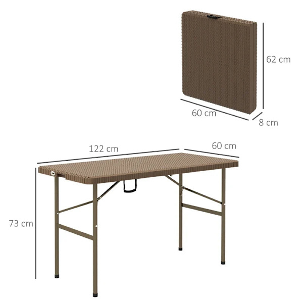 Rootz Trädgårdsbord - Utomhusfällbart bord - Trädgårdshopfällbart bord - PE-rotting - Brun + Svart - 122 x 60 x 73 cm
